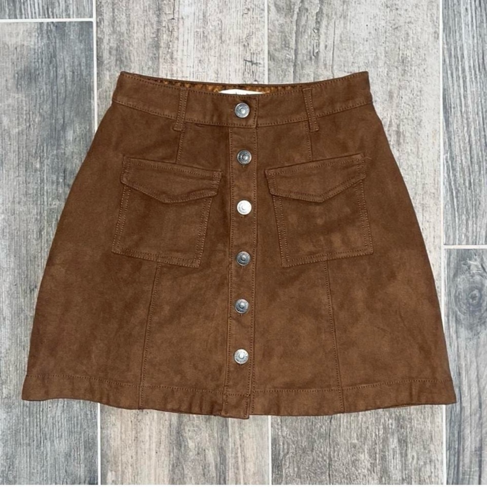 Abercrombie & Fitch Vegan Suede Brown A-Line Mini Skirt